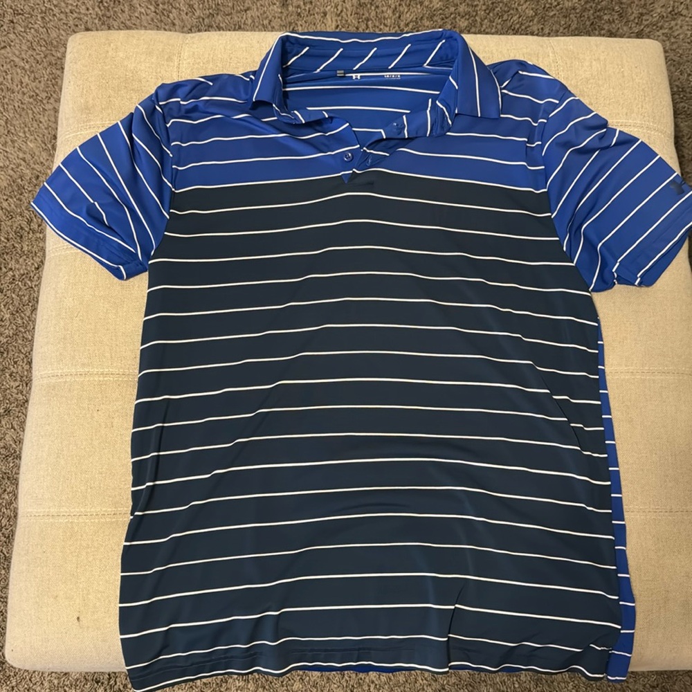 Blue striped Under Armor golf polo
